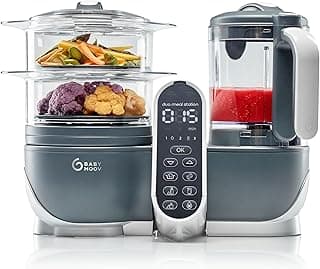 Babymoov Duo Meal Station Grey: Multi-Speed Baby Food Maker Steamer and Puree Blender, Baby Food Processor that warms & defrosts (Nutritionist Approved)