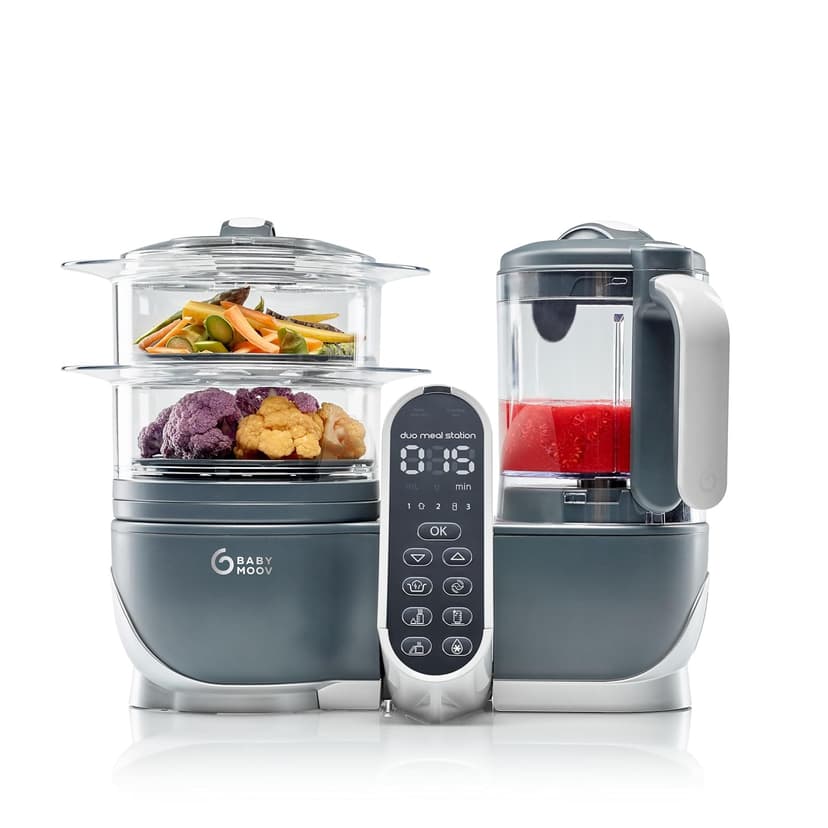 Babymoov Duo Meal Station Grey: Multi-Speed Baby Food Maker Steamer and Puree Blender, Baby Food Processor that warms & defrosts (Nutritionist Approved)