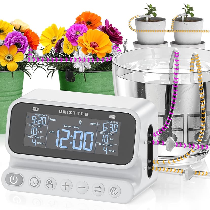 [2026 Upgrade] 2 Zone Automatic Plant Waterer for Indoor Holiday, Unistyle Drip Irrigation System with Programmable Vacation Timer, Watering Devices for 30 Potted Plants, Grey, Easter Gifts