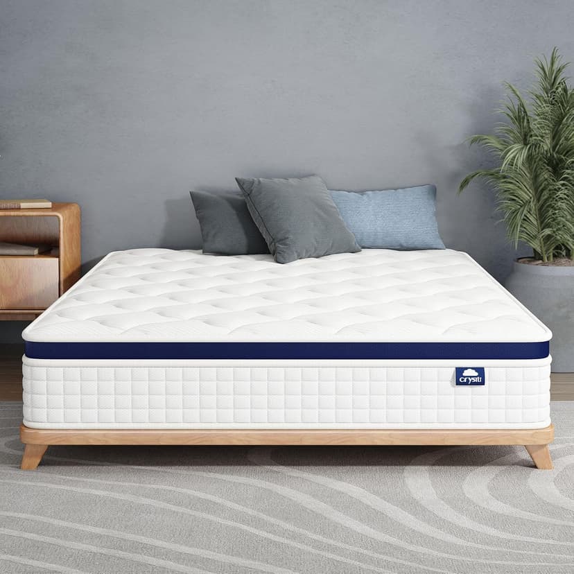 Crystli 12 Inch King Size Mattress Bed in A Box, Hybrid Mattress with Zero Pressure Foam, Innerspring for Pressure Relief, Motion Isolation, Medium Firm, CertiPUR-US Certified