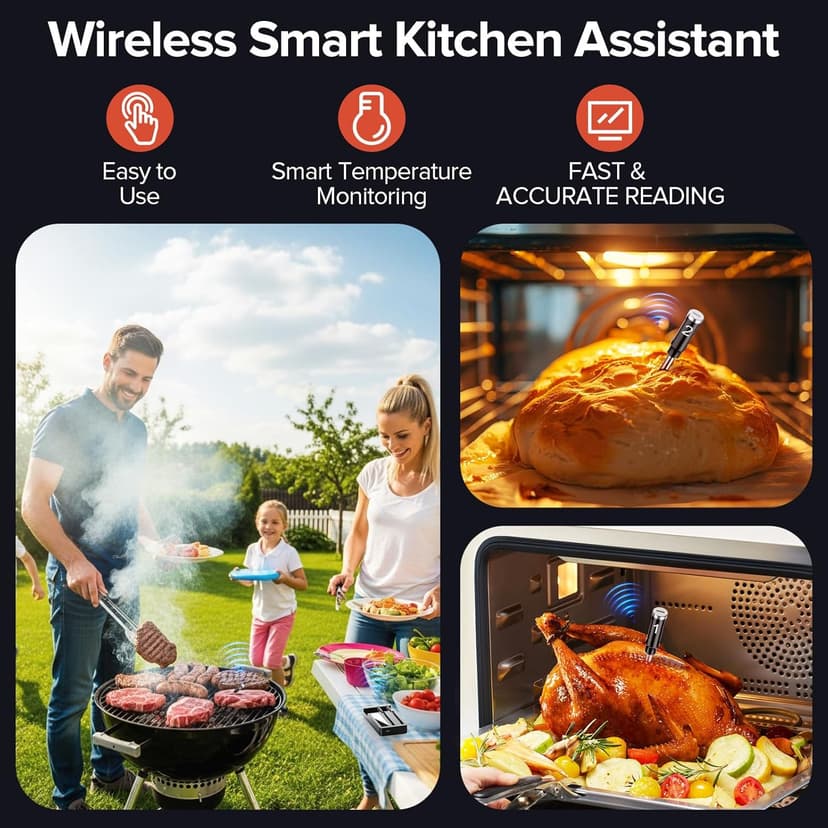 Smart Wireless Meat Thermometer with Dual Probes, Bluetooth & WiFi Combo, Remote Monitoring & Smart Alerts for BBQ, Grill, Smoker, Oven, Air Fryer