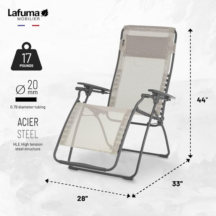 Lafuma Futura LFM3118 8548 Zero Gravity Outdoor Steel Framed Lawn Patio Recliner Folding Lounge Chair with Batyline Canvas, Seigle Grey