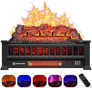 Electric Fireplace Logs 20-Inch, Remote Controller Fireplace Insert Log Heater, Adjustable Flame Colors, Realistic Fake firewood Flame, Overheat Protection, Timer, Thermostat, 1500W Black