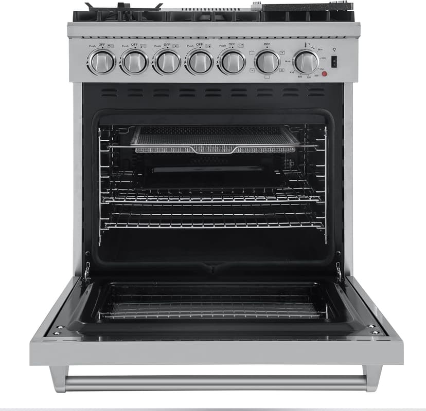 FORNO Lazio Dual Fuel 30″ Inch. Gas Range Electric Oven Freestanding 5 Sealed Burners 69,500 BTU Stove-Top Output, Electric Oven Includes Air Fryer and Griddle