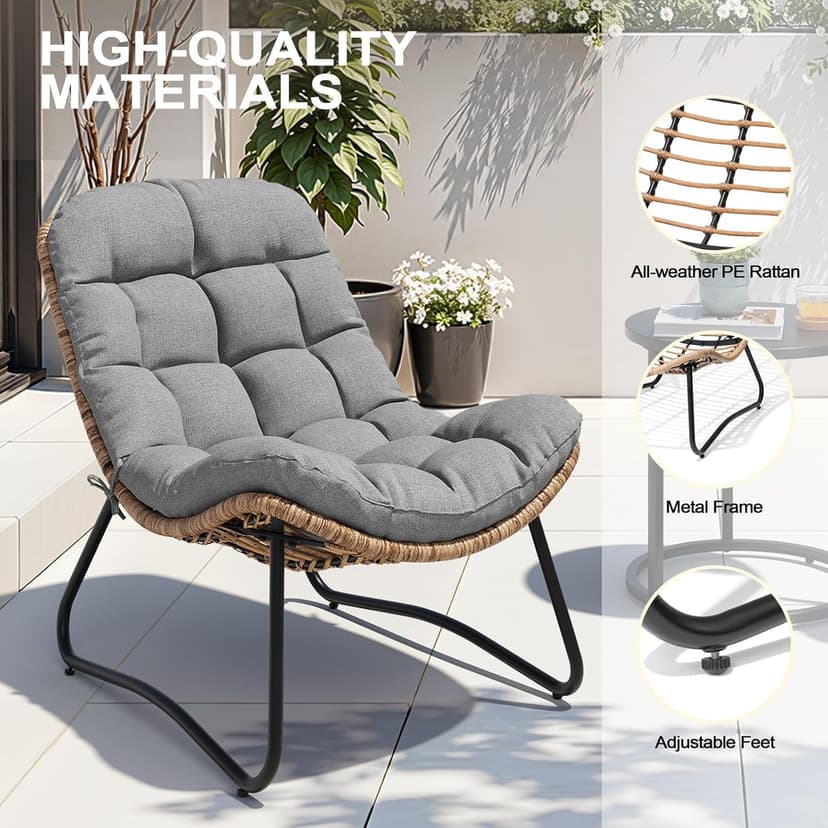 Crestlive Products Outdoor Loveseat 3 Pieces, 2 Seater &1 Seater Outdoor Sofa Set,All-Weather Boho Rattan Patio Furniture with Soft Cushion for Balcony, Poolside, Backyard (Dark Gray Without Table)