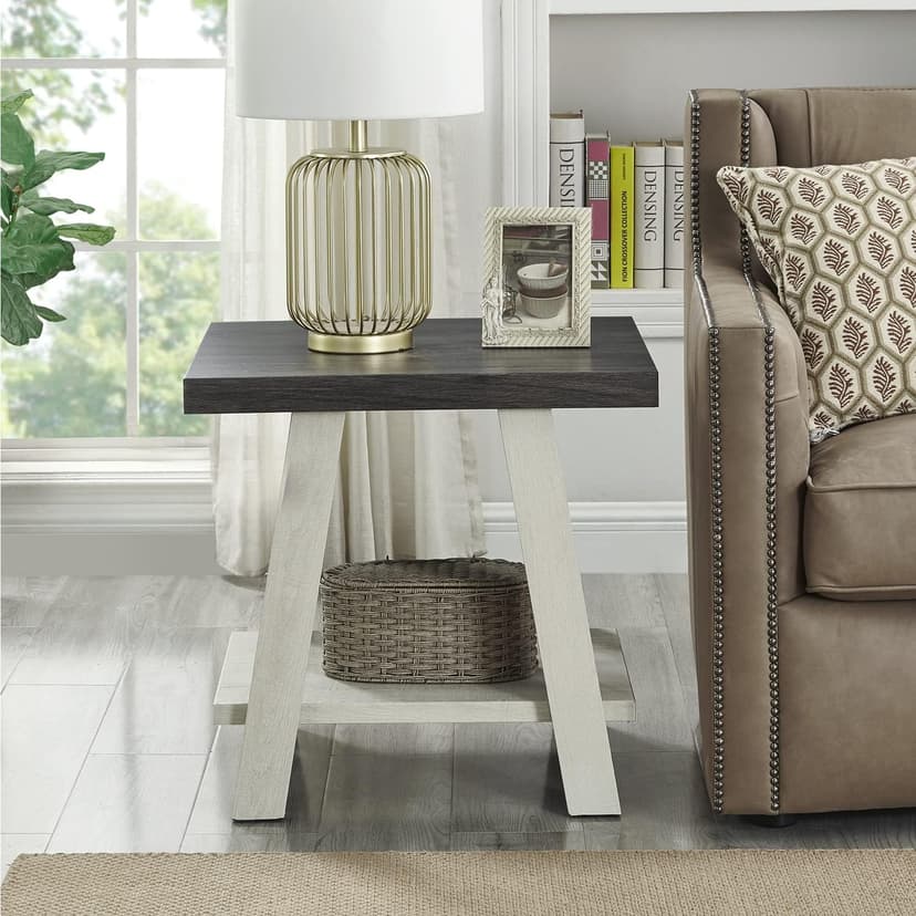 Roundhill Furniture Athens Contemporary Wood Shelf End Table, Weathered Walnut and Gray