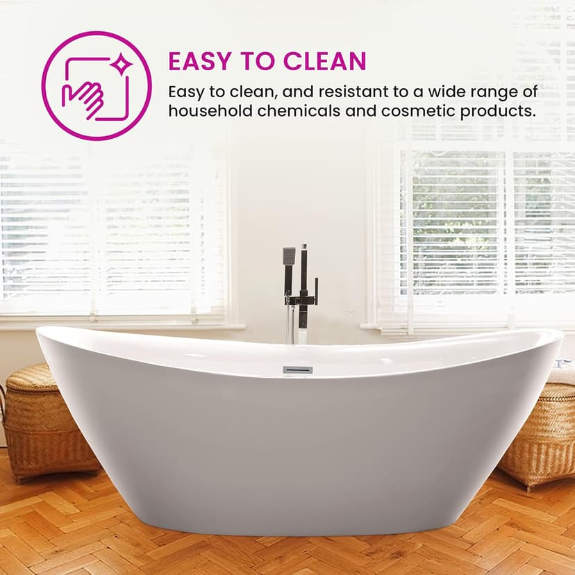 Vanity Art 71" X 33" Freestanding Bathtub | Home Improvement Bathtubs with Contemporary Design for Soaking and Bathing, Overflow and Pop-up Drain with UPC Certified, Acrylic, VA6807-PC