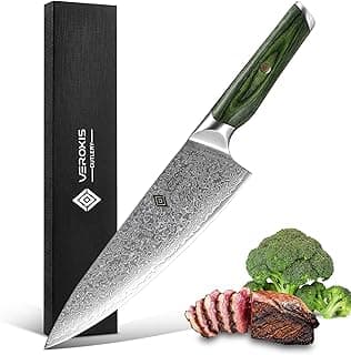 Damascus Chef Knife 8 Inch, Professional Japanese Kitchen Knives Sharp High Carbon Super Steel with Ergonomic Pakkawood Handles, Elegant Gift Box Packaging