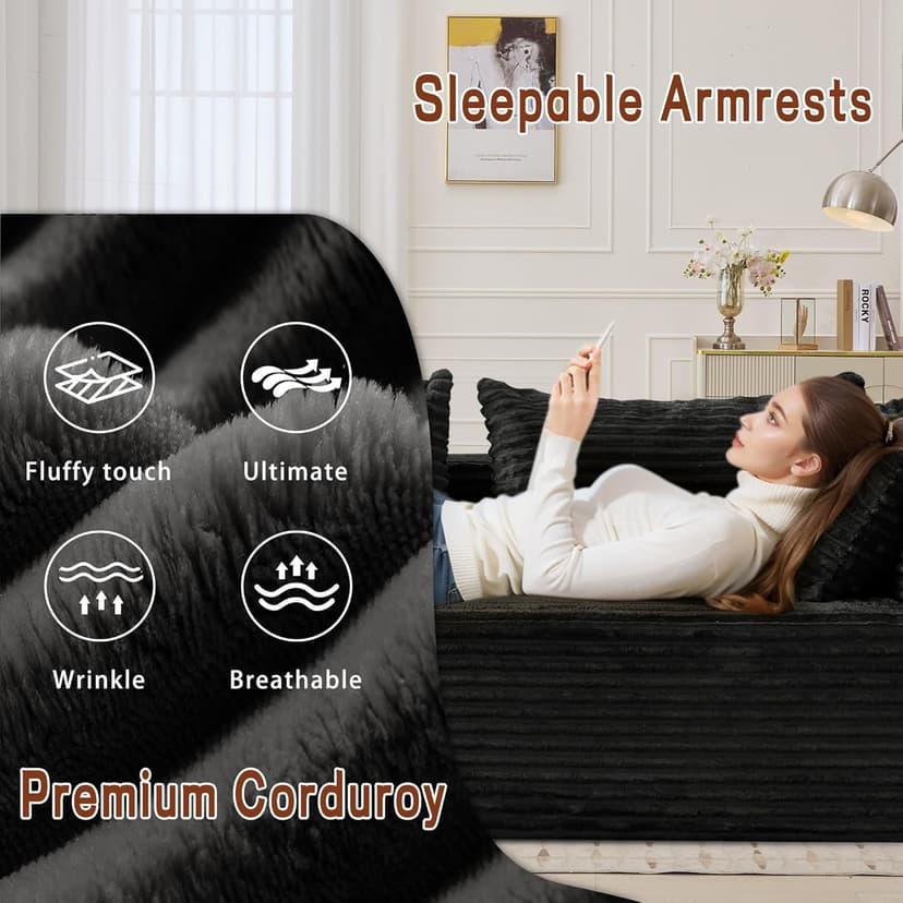 108" Sectional Couches for Living Room, Modular Sectional Sofa with L-Shape Chaise, Cloud Couch, Comfy Corduroy Fluffy Couch with Deep Seat and Side Pockets, No Assembly Required