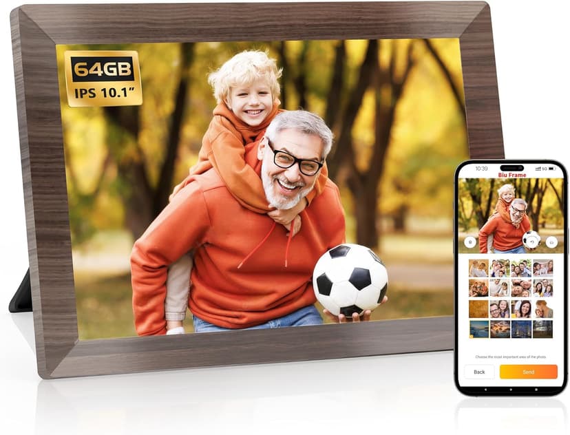 10.1 Inch Smart Digital Picture Frame,1280x800 HD IPS Touch Screen,64GB Large Storage,2GB RAM, WiFi Digital Photo Frame Load from Phone, Motion Sensor, Auto-Rotate, Digital Frame