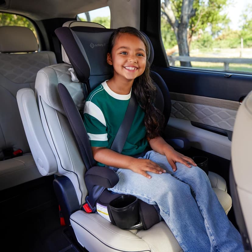 Safety 1st Grow and Go 2-in-1 Booster Car Seat with ComfortWings, Converts High-Back to Backless, 19" Wide, Fits 3 Across, Lightweight, Foldable, Easy-Clean, Cup Holders, 40-100 lbs, Black Sand