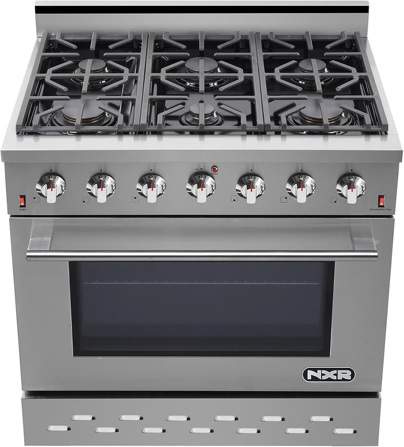 NXR SC3611 36" 5.5 cu.ft. Pro-Style Natural Gas Range with Convection Oven, Stainless Steel