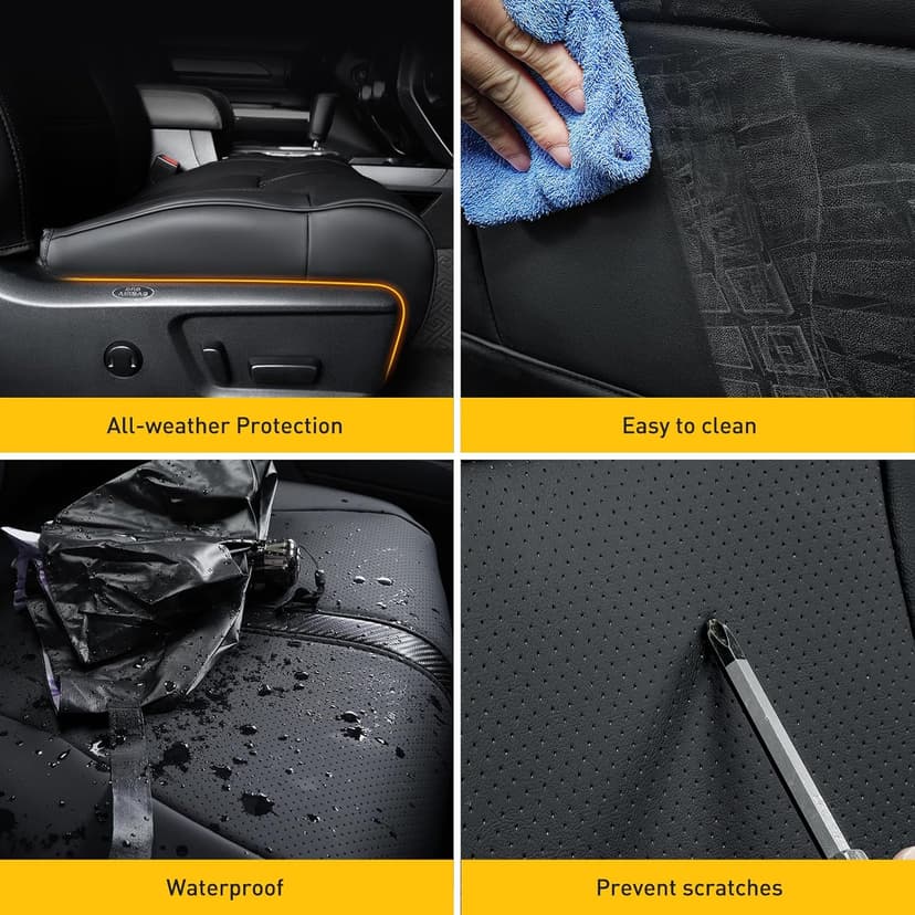 Super Cover for Toyota Tundra Seat Covers 2014-2021 (CrewMax only), Full Covered Leather Seat Protectors for Tundra 2021 2020 2019 2018 2017 2016 2015 2014 Truck Car Accessories with Carbon Fiber