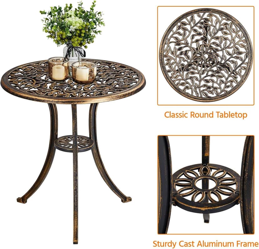 Yaheetech 3-Piece Outdoor Bistro Set w/Leaf Design, Rust-Resistant Cast Aluminum Table and Chairs for Balcony Backyard Garden