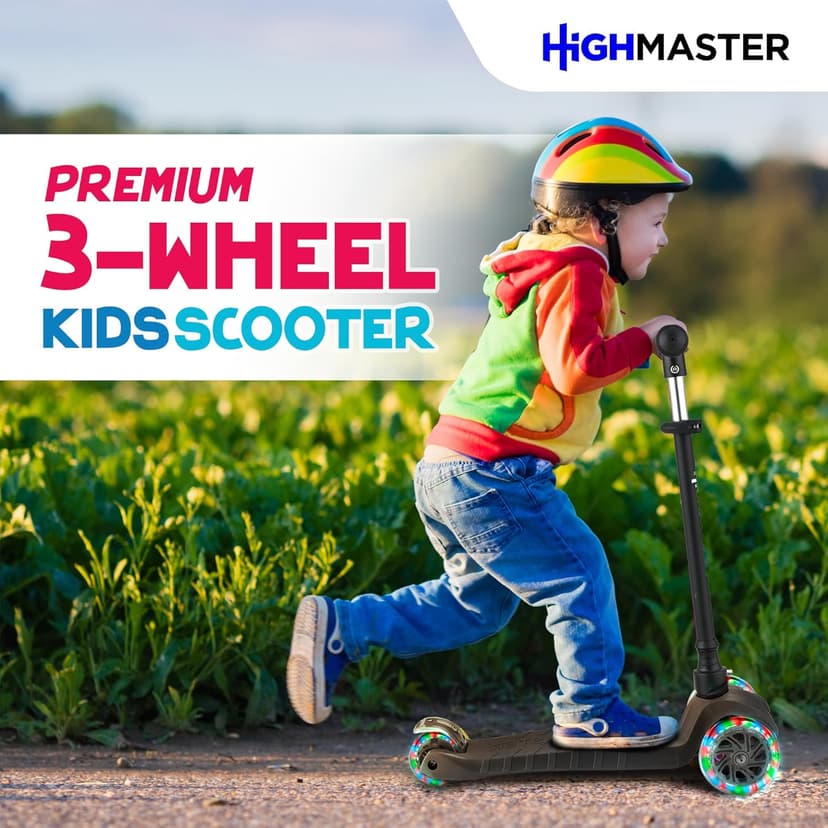 Kids Scooter – 3 Wheel Kick Scooter for Children and Toddlers – Adjustable Handlebar with LED Wheel Lights – Indoor and Outdoor Fun