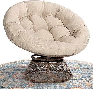 Bme 40" Ergonomic Wicker Papasan Chair with Soft Thick Density Fabric Cushion, High Capacity Steel Frame, 360 Degree Swivel for Living, Bedroom, Reading Room, Lounge, Sepia Sand - Brown Base