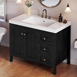 DWVO 42 Inch Bathroom Vanity with Sink Combo, Modern Bathroom Storage Cabinet with Resin Basin, Three Holes, 2 Doors & 3 Drawers, Black