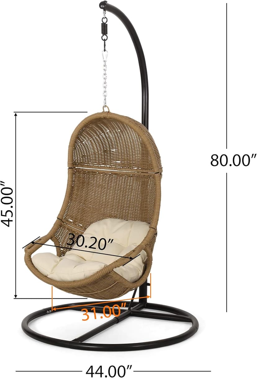 Christopher Knight Home Marcus Outdoor Wicker Hanging Chair with Stand, Light Brown and Beige