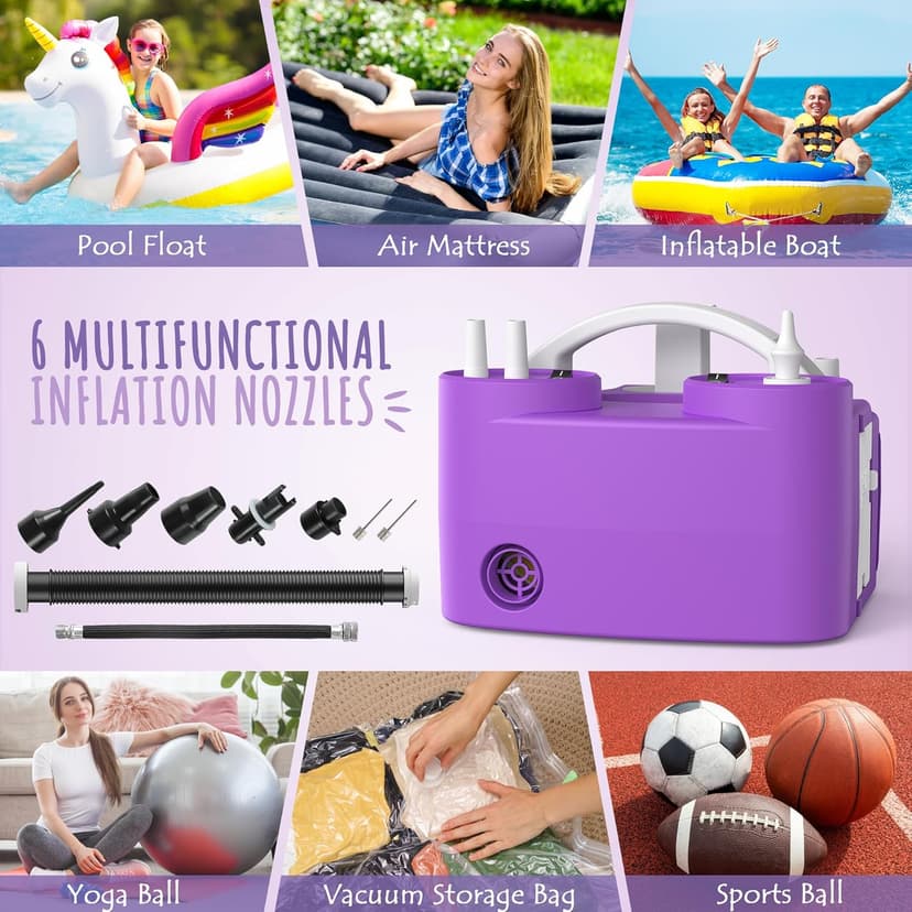 4-in-1 Electric Balloon Pump for All Balloons, Inflatables, and Sports Balls, Triple Inflating Ports for Latex Foil 260q Mylar Balloon, Inflator Deflator for Air Beds Pool Floats Yoga Balls