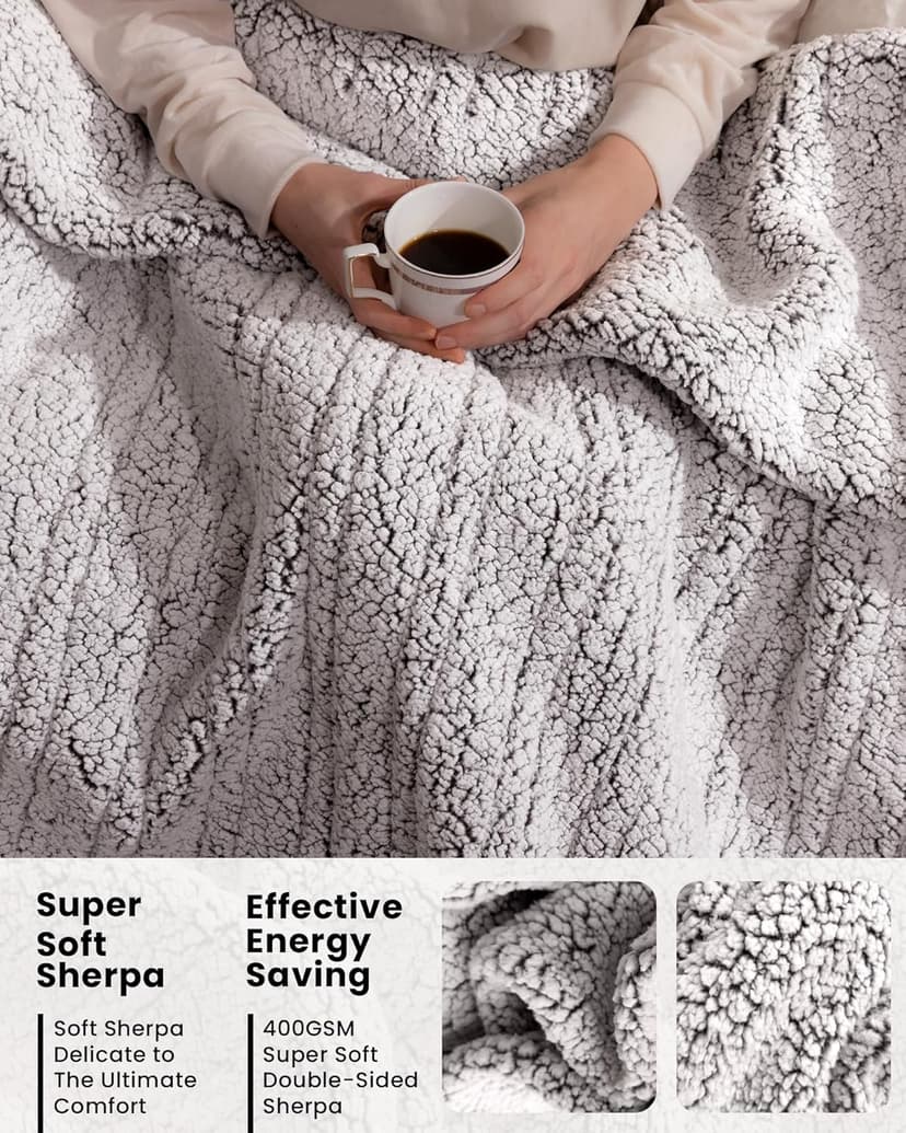 Electric Blanket Heated Throw Soft Double Sherpa Super Cozy with 6 Fast Heating Levels & 1-4 Hours Auto-Off, Over-Heat Protection, Machine Washable-White