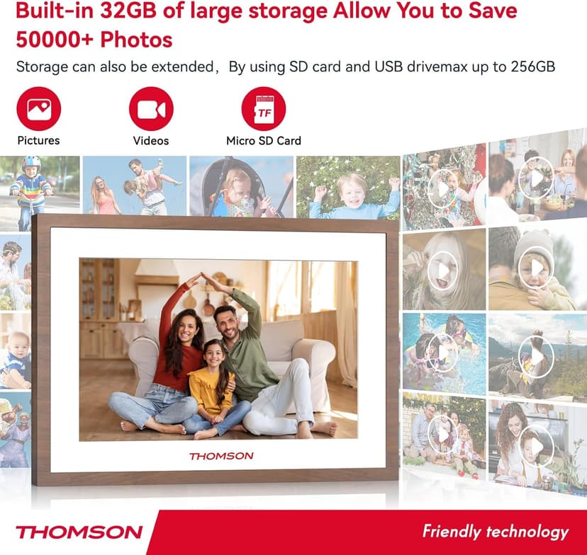 Digital Picture Frame with 4000mAh Battery, Digital Photo Frame WiFi with 32 GB, HD IPS Touch Screen, Auto-Rotate, Slideshow, Share Photos/Videos from Phone by App (10.1Inch Battery)