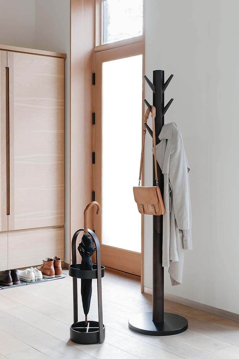 Umbra Flapper Coat Rack, Clothing Hanger, Umbrella Holder, and Hat Organizer, Great for Entryway, Black/Walnut (320361-048)