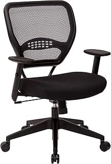 Space Seating 55 Series Professional Dark Air Grid Back Adjustable Office Desk Chair with Built-in Lumbar Support, Black Mesh
