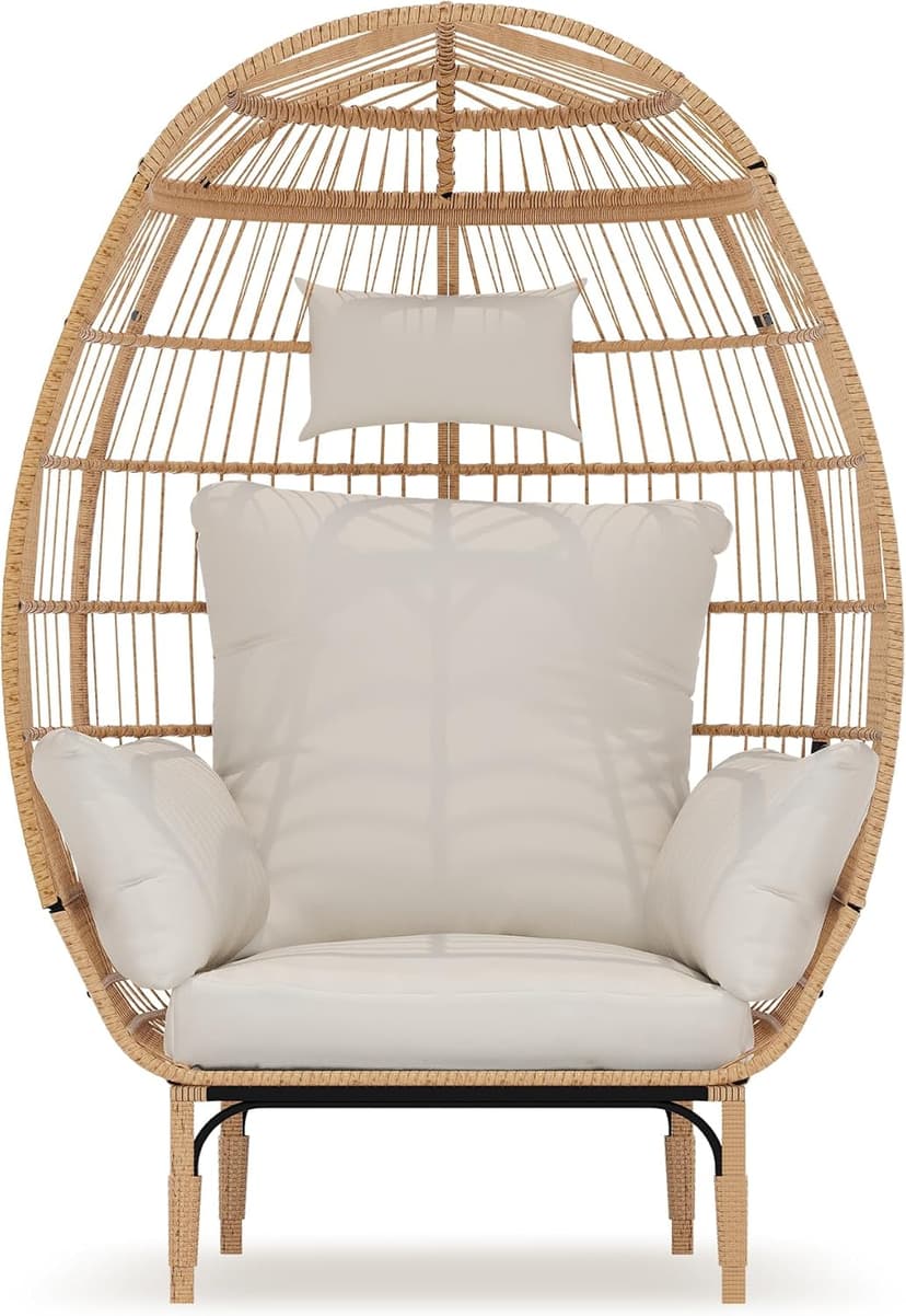 Paito Egg Chair Oversized Lounger, Wicker Egg Rattan Chair Outdoor Indoor, 500 Lbs Egg Shape Balcony Chair for Living Room, Balcony, Backyard