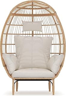 Paito Egg Chair Oversized Lounger, Wicker Egg Rattan Chair Outdoor Indoor, 500 Lbs Egg Shape Balcony Chair for Living Room, Balcony, Backyard