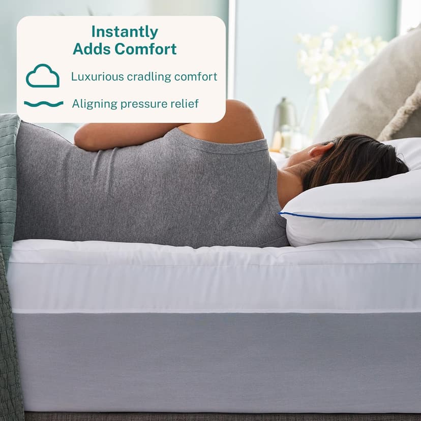 Sleep Innovations Dual Layer 4 Inch Memory Foam Mattress Topper, Queen Size, Ultra Soft Support, 3 Inch Cooling Gel Memory Foam Plus 1 Inch Fluffy Pillow Top Cover