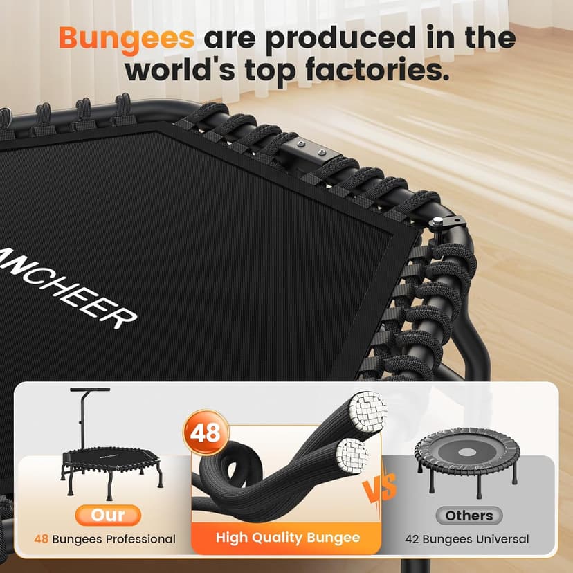 ANCHEER 50" Rebounder Trampoline for Adults- 2025 Foldable Mini Trampoline with Bar- Exercise Trampoline for Adults, Max Load 560lbs, for Indoor/Garden Workout