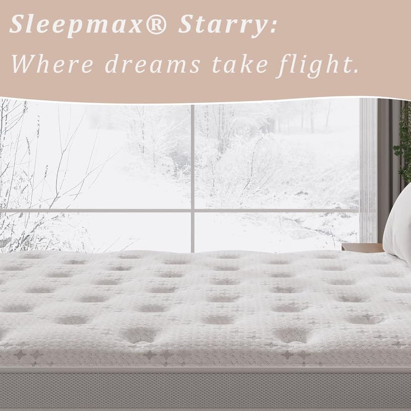 Sleepmax Queen Mattress 14 Inch - Hotel-Collection Hybrid Mattress Extra Lumbar & Hip Support - Deep Sleep Bed in a Box Pain Relief - Fiberglass-Free, CertiPUR-US Certified, 365-Night Trial
