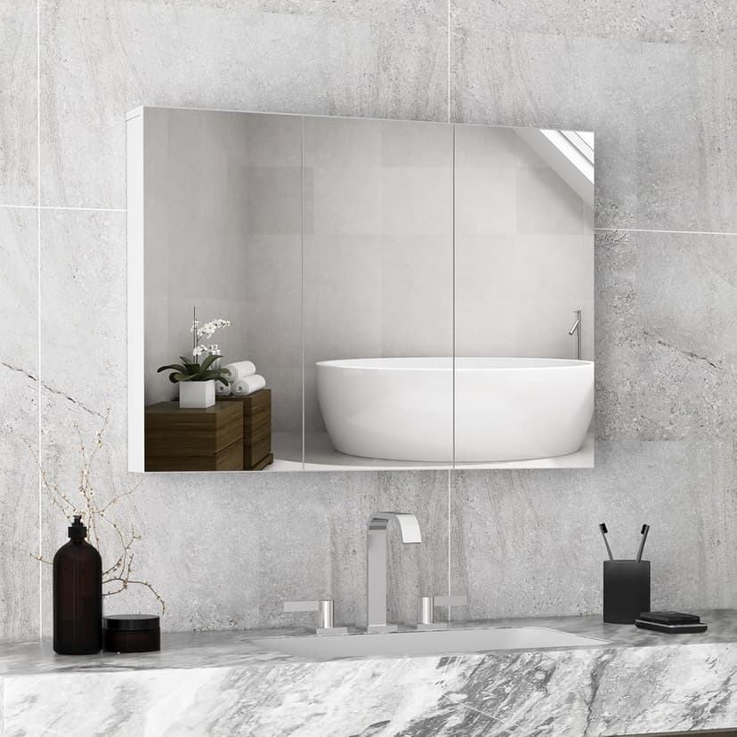 Tangkula Mirrored Medicine Cabinet, Large Wide Wall Mounted Storage Cabinet with 3 Mirror Doors & Adjustable Shelf, 36 x 4.5 x 25.5 Inch, Bathroom Mirror Medicine Cabinet (36 x 25.5 Inch)
