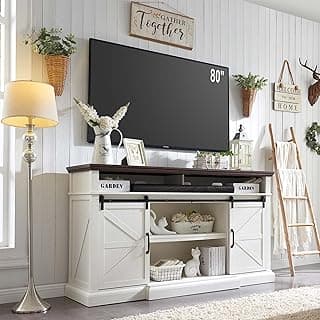 Farmhouse TV Stand for 80 Inch TVs, 38" Tall Entertainment Center w/Storage Cabinets and Sliding Barn Door, Media Console Cabinet w/Soundbar & Adjustable Shelves for Living Room, 69inch (White)