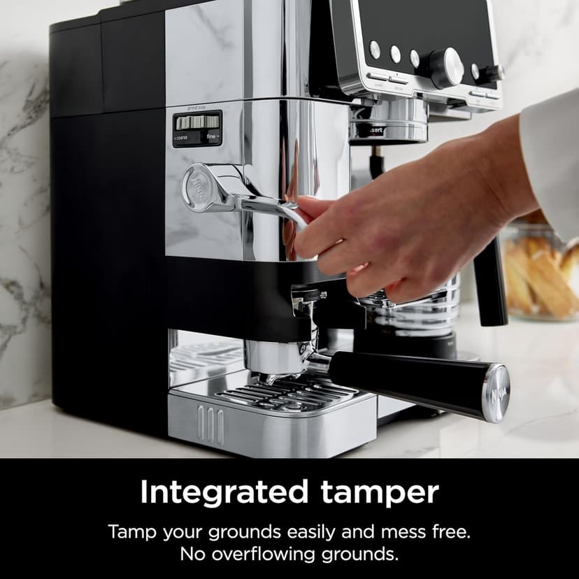 Ninja Luxe Café Pro Series, Espresso Machine, Drip Coffee, Cold Brew, Hot Water, Integrated Tamper, Built-in Grinder, Hands-Free Frother for Cappuccinos, Lattes, Americanos, Dairy or Non-Dairy, ES701