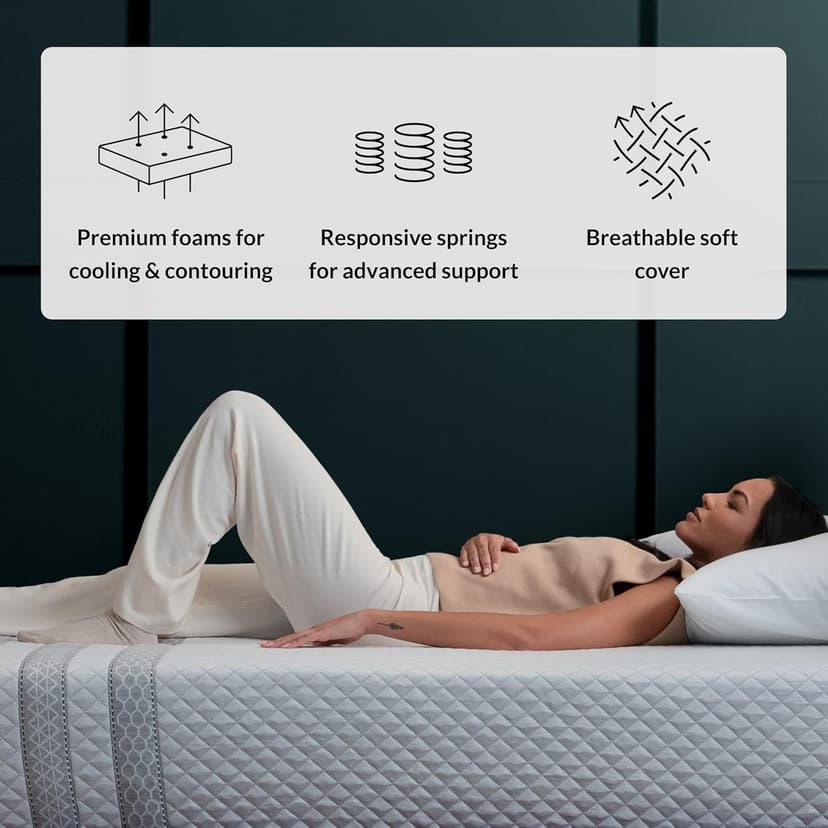 Leesa Sapira Hybrid 11" Mattress, Queen Size, Premium Cooling Foam and Pocket Spring/CertiPUR-US Certified / 100-Night Trial,White and Gray