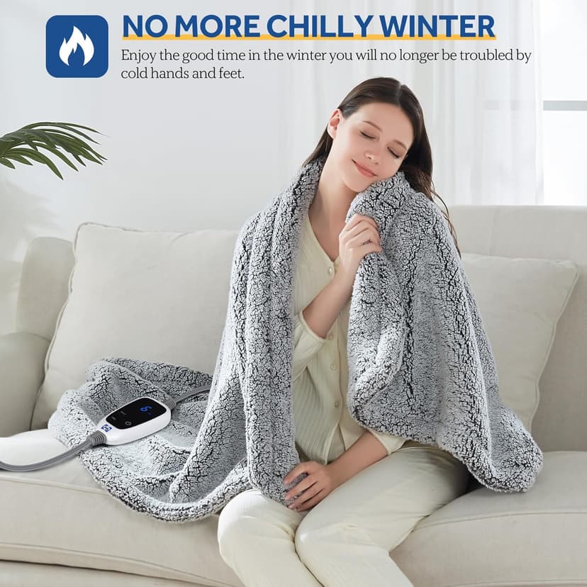 Sealy Electric Blanket Heated Throw 50"x60" Soft Double Sherpa Super Cozy with 6 Fast Heating Levels & 2-10 Hours Auto-Off, Over-Heat Protection, Machine Washable, Charcoal