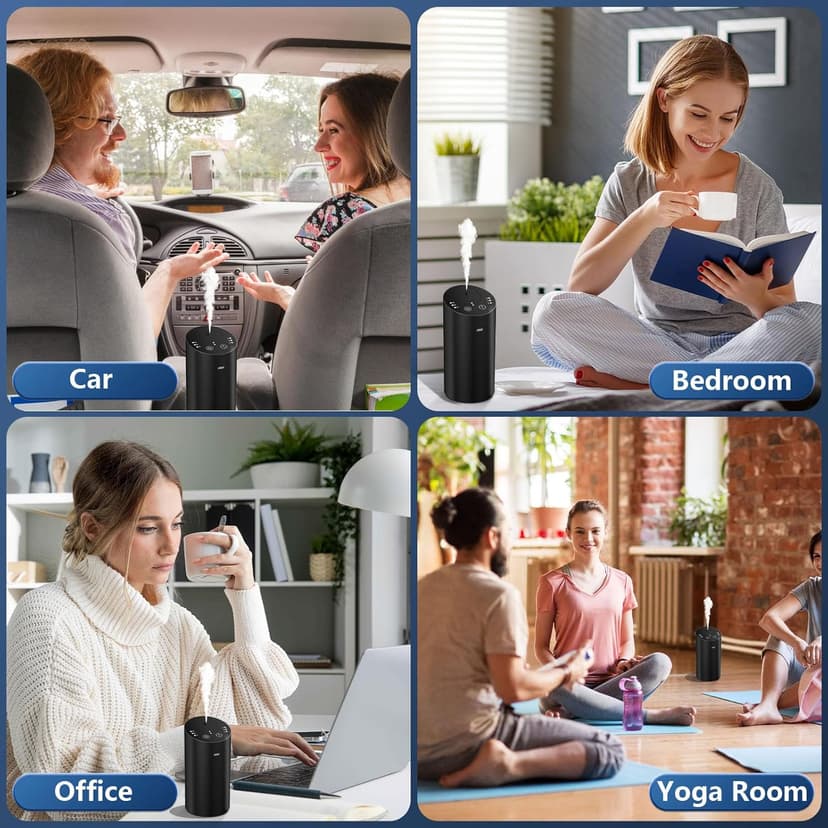 Waterless Car Diffuser, Waterless Diffusers for Essential Oils with Timer & No Leakage Tech, Super Quiet Cordless Aromatherapy Essential Oil Diffuser Battery Operated for Car, Room