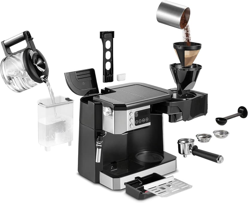 De’Longhi All-in-One Coffee and Espresso Maker Combo with Grinder, Milk Frother, Auto Timer & Dual Heating System – Espresso Machine & Drip Coffee Brewer – All-in-One Stainless Steel Barista Machine