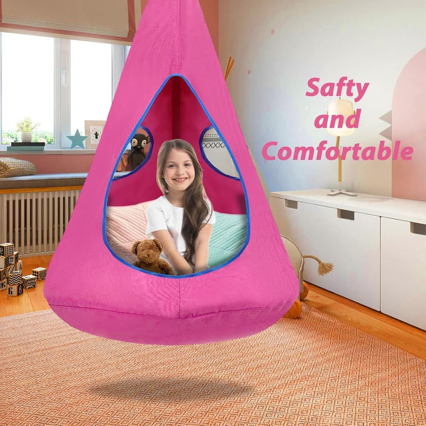 Kids Pod Swing Seat, Hanging Hammock Chair, Sensory Swing for Indoor and Outdoor Use (43.5" D x 52" H) Pink
