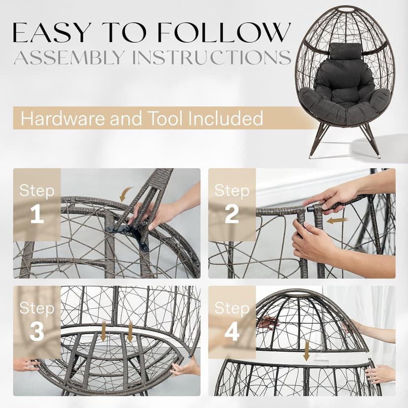 Bme Heavy Duty 400 lbs Capacity Wicker Egg Chairs for Outside & Indoor, Premium Soft Thick Olefin Fabric Cushion & UV 2000 Hours Material Teardrop Design, Durable Against Water, Weather