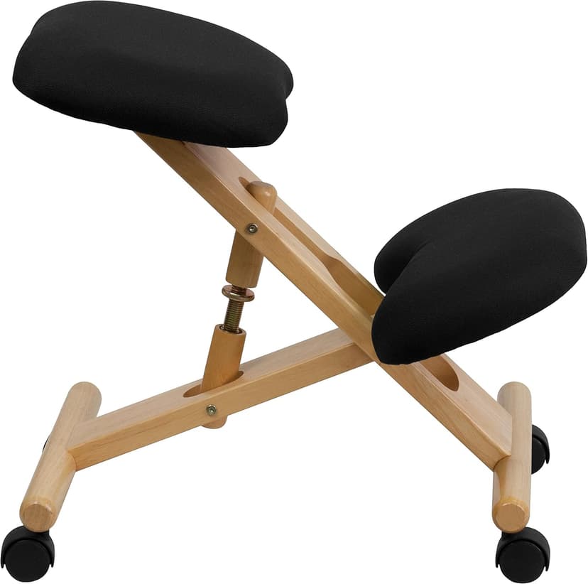 Flash Furniture Posey Mobile Wooden Kneeling Office Chair for Improved Posture, Height-Adjustable Ergonomic Office Kneeling Chair, Natural/Black