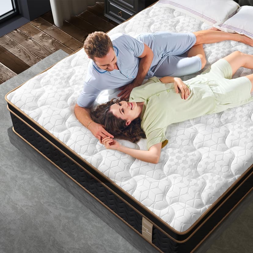 Queen Mattress, 14 Inch Plush Hybrid Mattresses with Gel Memory Foam, Fiberglass-Free Mattress in a Box, Individual Pocket Spring-Motion Isolation-Extra Edge Support, 365 Nights Trial,CertiPUR-US