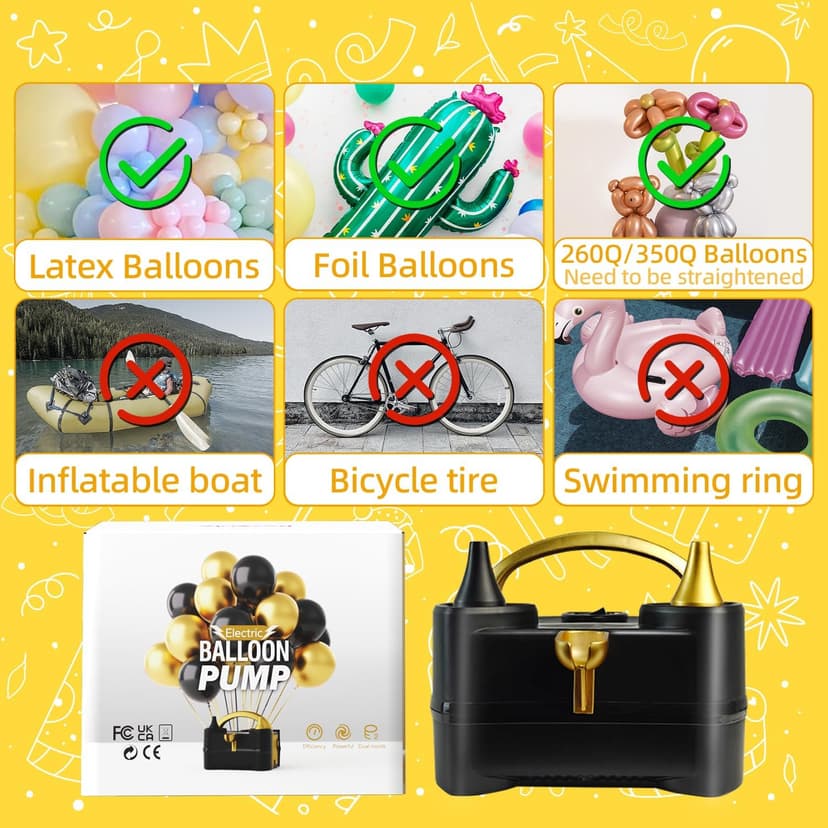 Bezente Balloon Pump Electric, Portable Balloon Inflator Pump Electric Air Pump for Balloons Dual Nozzle Electric Balloon Pump for Birthday Wedding Graduation Party Decorations