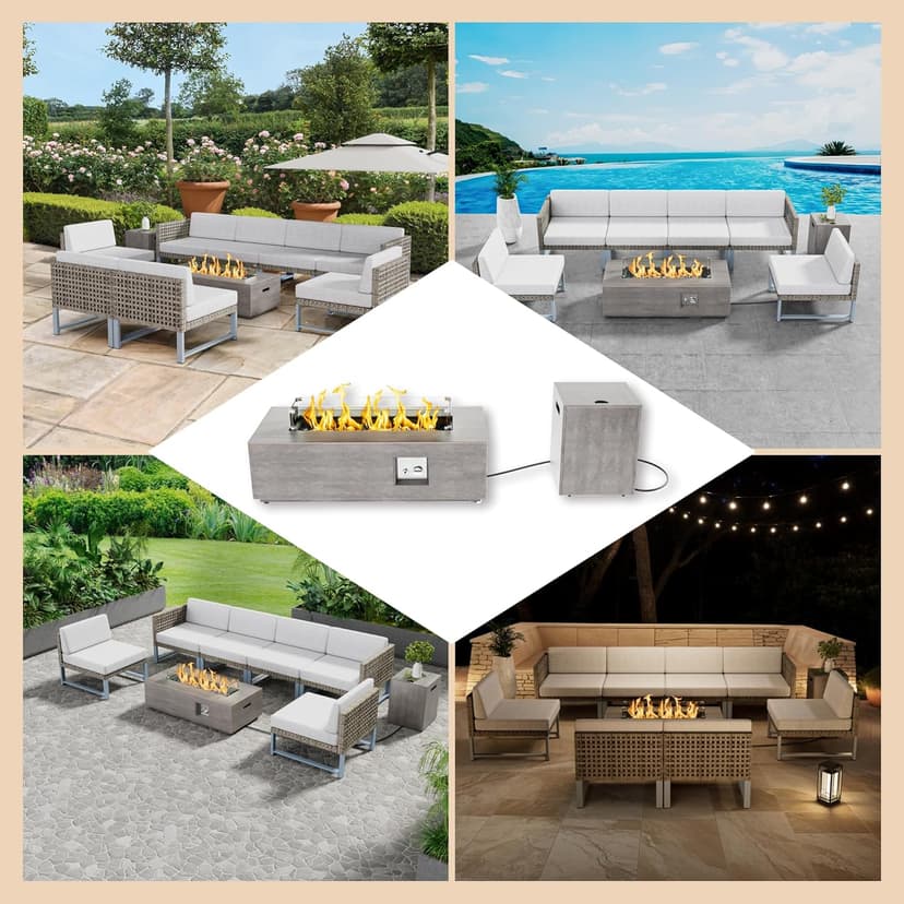 Outdoor Fire Pit Table Propane Gas Fire pits &Outdoor Fireplaces 42″ Rectangular Firepit Table, 50,000 BTU Fire Table for Patio Set, Sand
