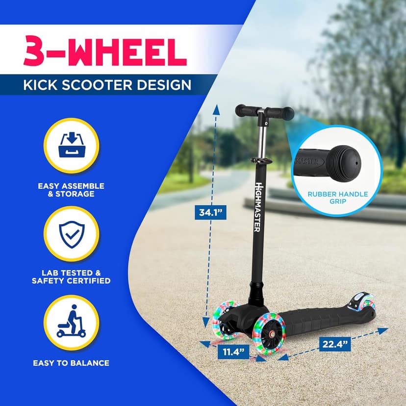 Kids Scooter – 3 Wheel Kick Scooter for Children and Toddlers – Adjustable Handlebar with LED Wheel Lights – Indoor and Outdoor Fun