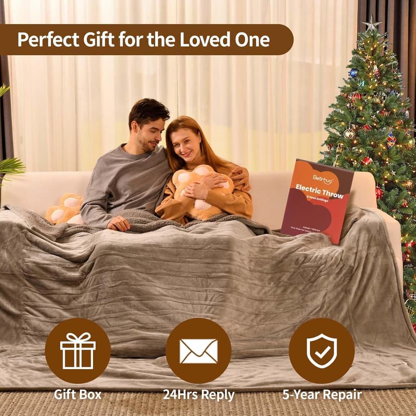 Bearhug Electric Blanket King Size 100" x 90", Dual Controller Heated Blanket, Velvet & Sherpa, 10-Heat Levels & 1-12H Auto Off, Over-Heat Protect, ETL, Machine Washable
