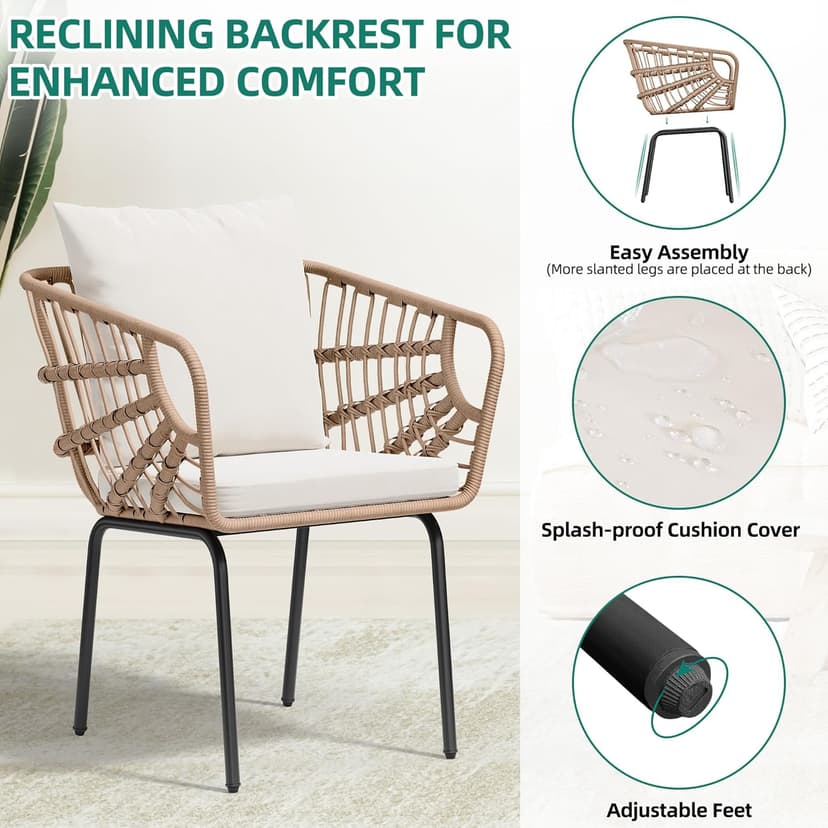 YITAHOME 3-Piece Outdoor Wicker Patio Conversation Bistro Set, All-Weather Furniture Set with Table & Cushions, Outdoor Sectional Sofa for Balcony, Backyard, Deck, Beige