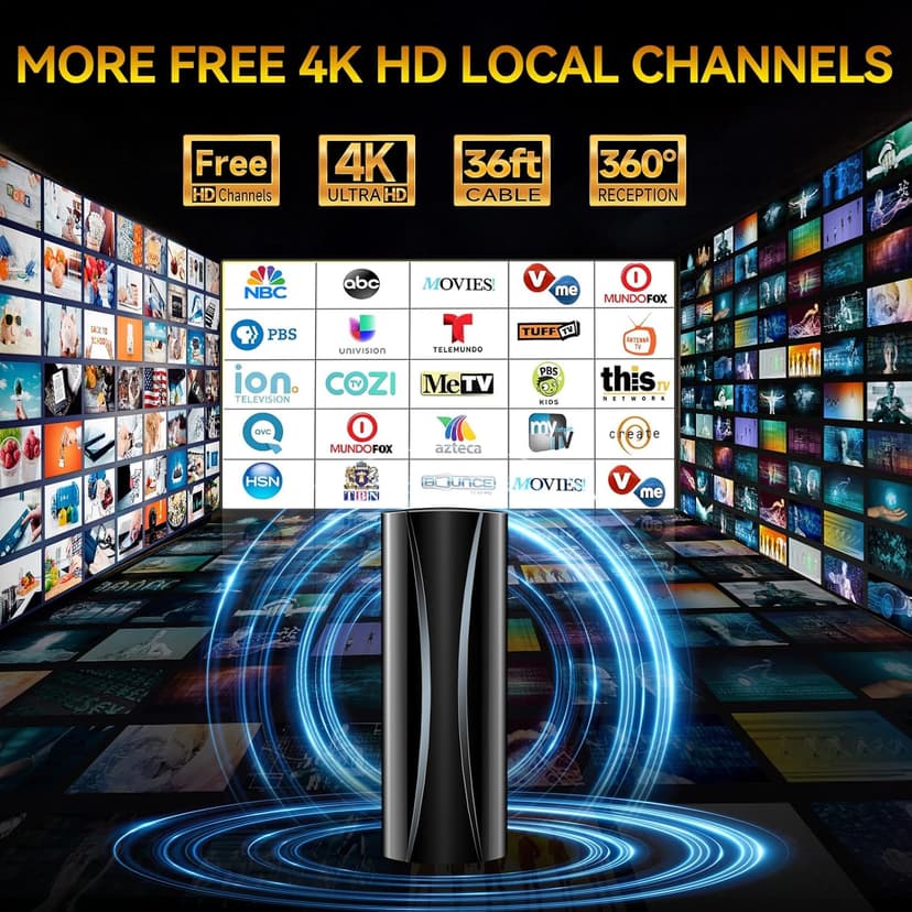 2200+ Miles Range TV Antenna, Strongest Digital TV Antenna Indoor with Amplifier Signal Booster, Portable HDTV Antennas for Smart Tv and Old TVs for Local Channels-38ft Coax Cable-Support 8K 4K 1080p