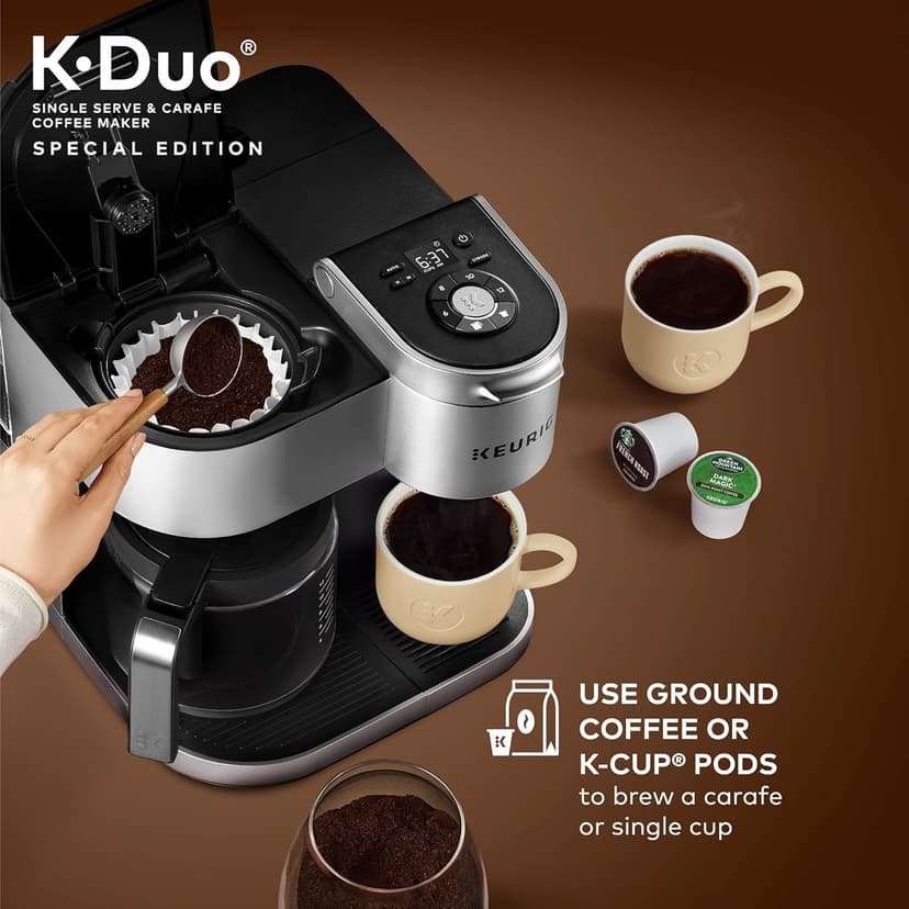 Keurig K-Duo Special Edition Single Serve K-Cup Pod & Carafe Coffee Maker, Multiple Brew Sizes, Sleek Silver Colored Finish, 60oz Removable Reservoir, Silver